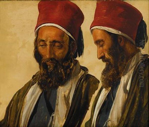 Two Studies Of A Figure With A Red Hat Oil Painting by Solomon Alexander Hart