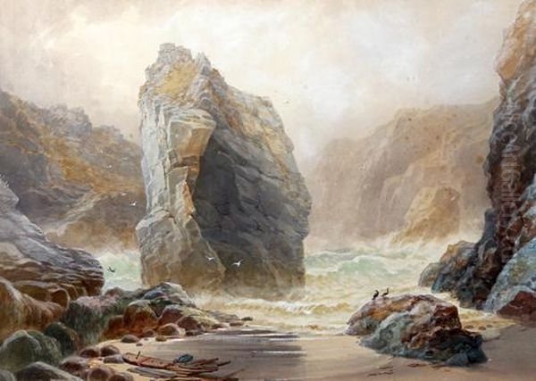 Rocky Coastal Scene Oil Painting by Thomas Hart