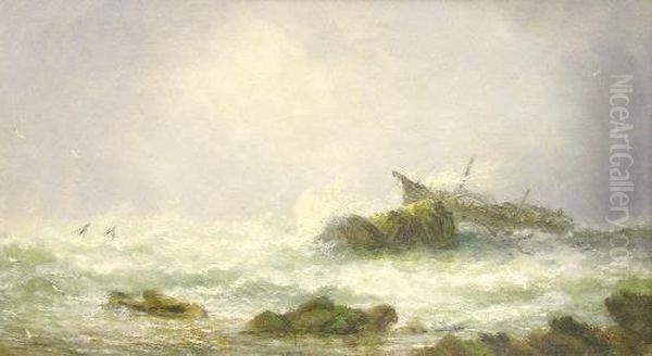 Shipwreck Off The Coast And Stormy Sea Study Oil Painting by Thomas Gray Hart