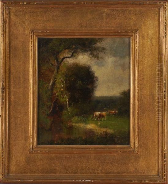 Landscape With Cows Oil Painting by William M. Hart