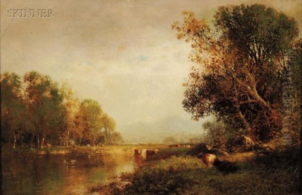 Cows By A River Bank Oil Painting by William M. Hart