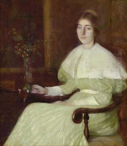 Portrait Of Adeline Pond Adams Seated In An Interior Oil Painting by William Howard Hart