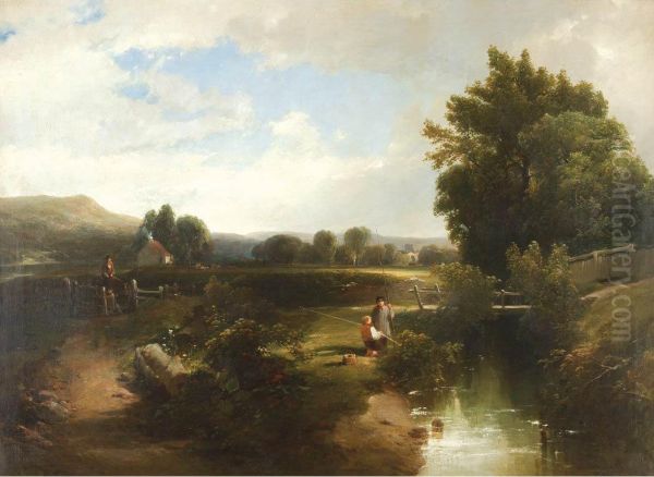 Fishing Oil Painting by William Howard Hart