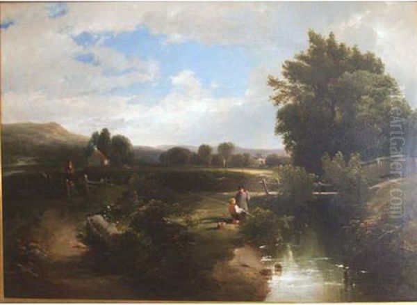 Fishing Oil Painting by William Howard Hart