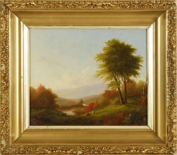 River Landscape With Grazing Cattle Oil Painting by William M. Hart