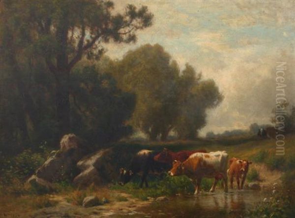 Summer Landscape With Stream And Cattle Oil Painting by William M. Hart