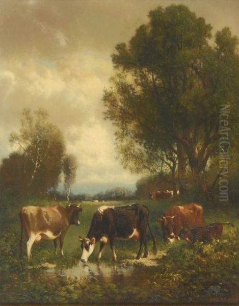 Cows By A Stream. Oil Painting by William M. Hart