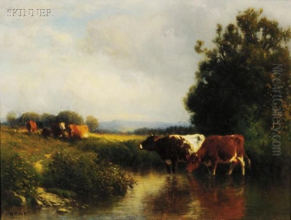 Landscape With Cattle Oil Painting by William M. Hart