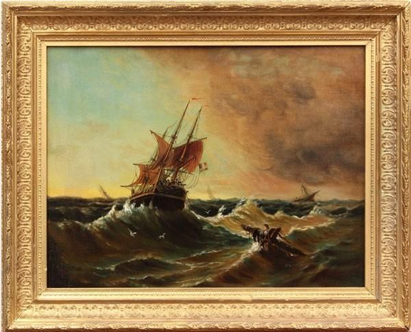 Rescuing A Stranded Man From A Shipwreck Oil Painting by Jeanie Harte