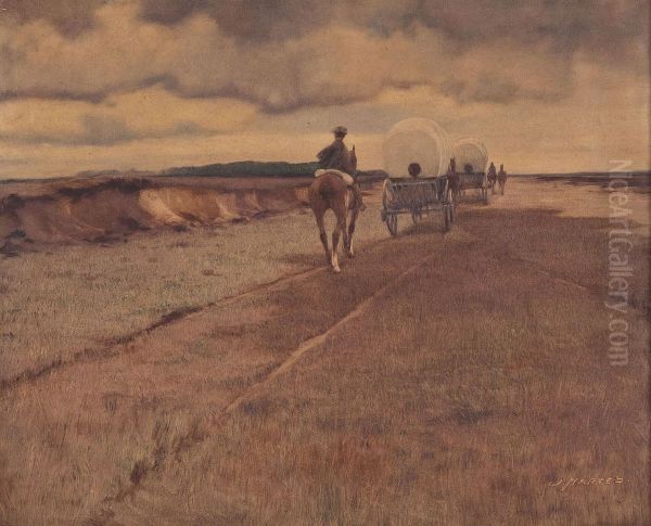 Planwagen Auf Kargem Feldweg Oil Painting by Wilhelm Hartes