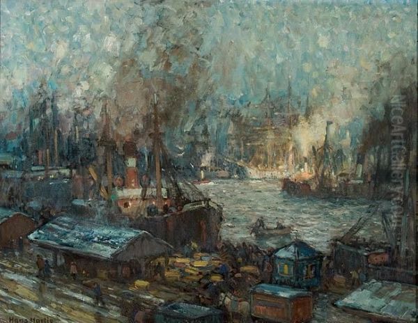 Winterabend In Stettin (hakenterrasse) Oil Painting by Hans Hartig