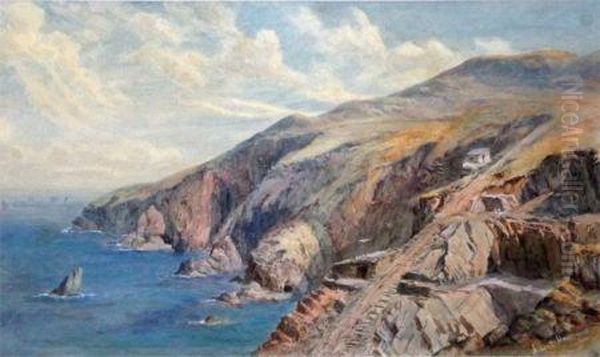 Mine Workings 
Irish Coast (see Old Framer's Label Verso) Oil Painting by Henry Albert Hartland