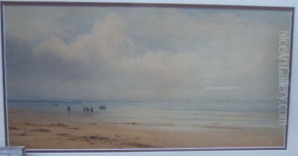 Beachscene With Figures At Low Tide Oil Painting by Henry Albert Hartland