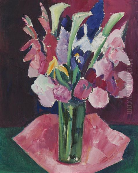 Flowers In A Vase Oil Painting by Marsden Hartley