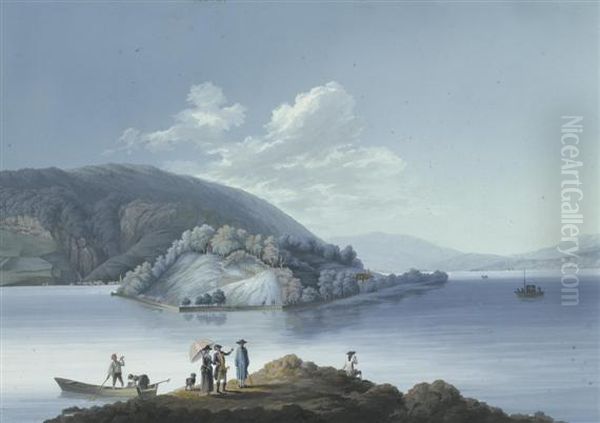 1.vue De L'isle St. 
Pierre Sur Le Lac De Bienne. Oil Painting by Georg Leonhardt Hartmann