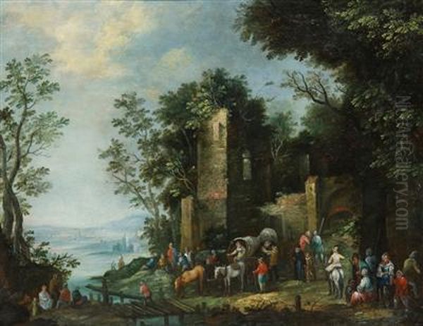 Landscaspe With A Castle Ruin Oil Painting by Johann Jakob Hartmann