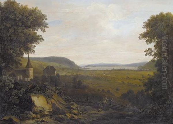 Vue De Cressier Sur L'ile Saint-pierre Oil Painting by Johann Joseph Hartmann