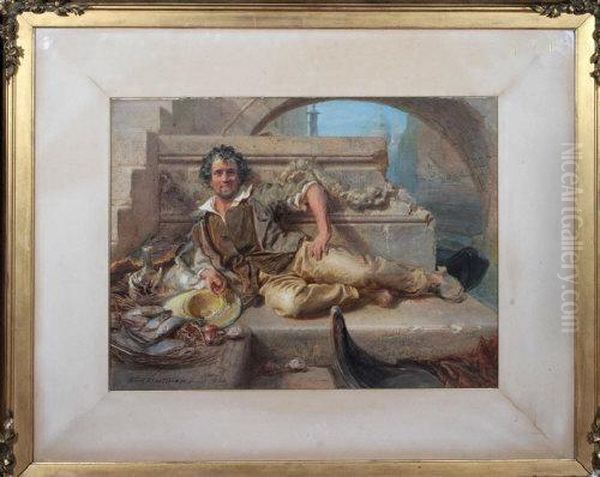 A Venetian Fisherman Oil Painting by Karl Hartmann