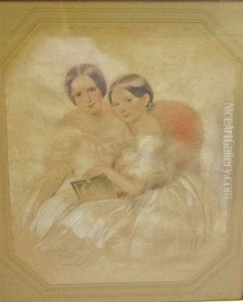 Study Of Two Sisters (see Label Verso) Oil Painting by Karl Hartmann