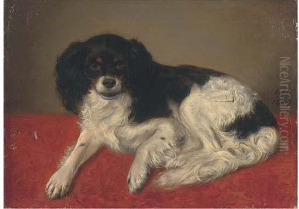 A Spaniel On A Cloth Oil Painting by Leopold Hartmann