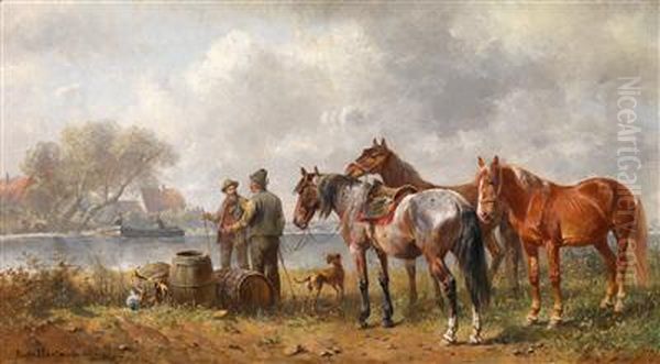 Warten Auf Die Uberfuhr Oil Painting by Ludwig Hartmann