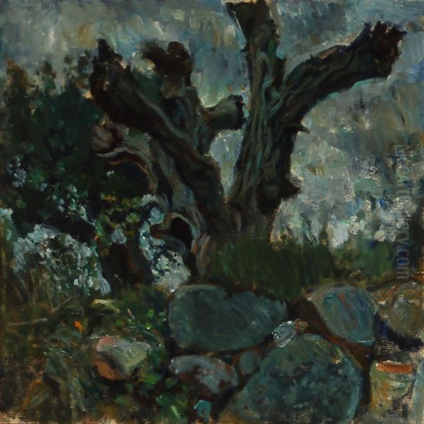 Stengaerde Og Trae, Stamme, Koalleen Oil Painting by Oluf Hartmann