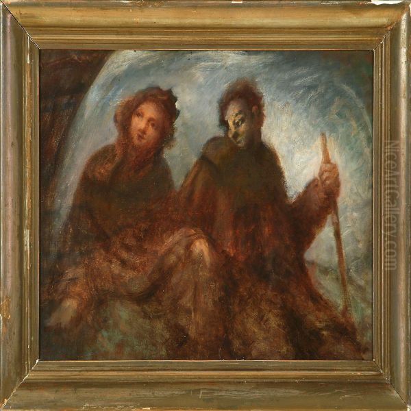 Two Wanderers In The Dust Oil Painting by Oluf Hartmann