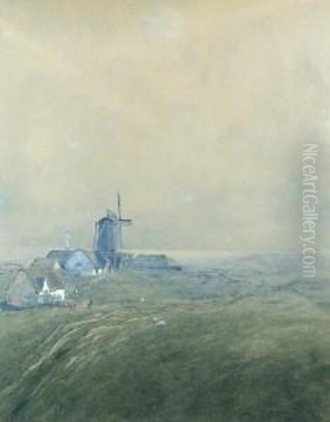 Marschlandschaft Mit Windmuhle Und Figurenstaffage Oil Painting by Richard Hartmann