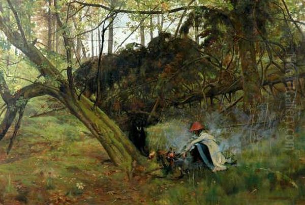 Obe Neac Rws 'the Gypsy's Camp' 1885 Oil Painting by Archibald Standish Hartrick