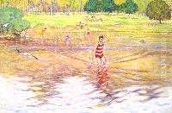 Boys Bathing In The Stream Oil Painting by Archibald Standish Hartrick