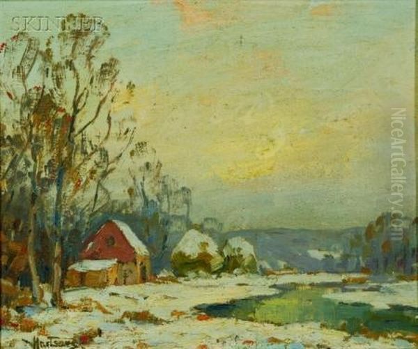 Winter At The Lake Oil Painting by Walter C. Hartson