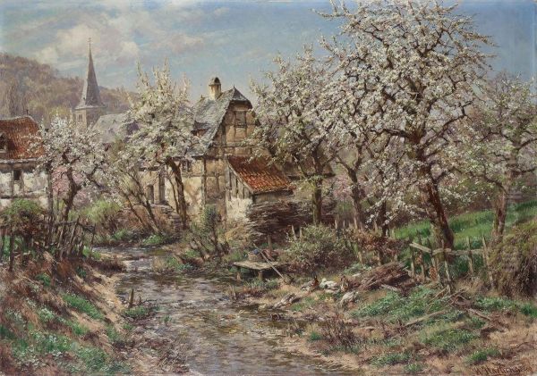 Fruhlingslandschaft Oil Painting by Heinrich Sen Hartung