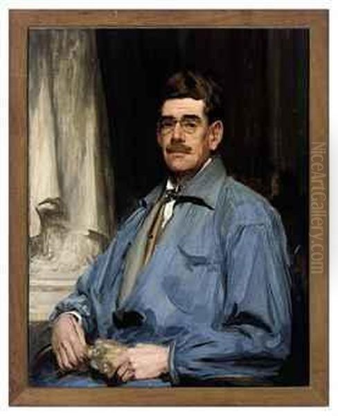 Self-portrait, Half-length, In Blue Overalls, A White Shirt Andbow-tie by Charles Leonard Hartwell