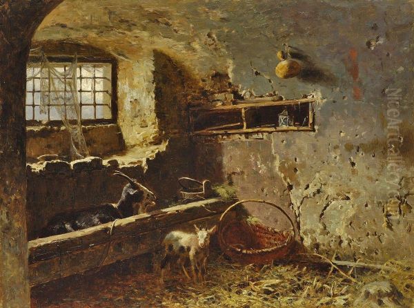 Ziegen Im Stall Oil Painting by Hermann Hartwich