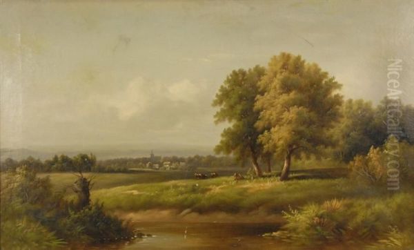 Pastoral Sunlit Landscape Oil Painting by George Gunther Hartwick