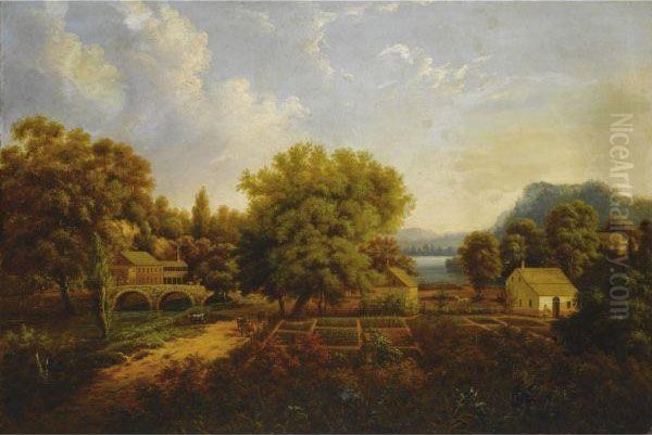 A Hudson Valley Farm Oil Painting by George Gunther Hartwick