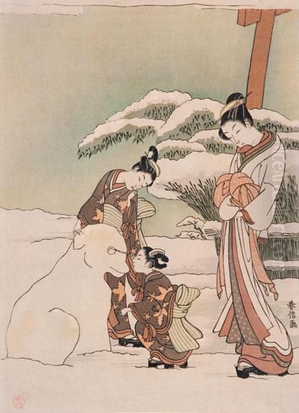 Giochi Nella Neve Oil Painting by Suzuki Harunobu