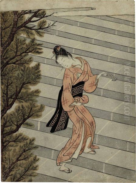 Ritual Of Climbing The Stairs One Hundred Times Oil Painting by Suzuki Harunobu