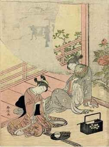 Dreaming Beauty And Attendant Oil Painting by Suzuki Harunobu