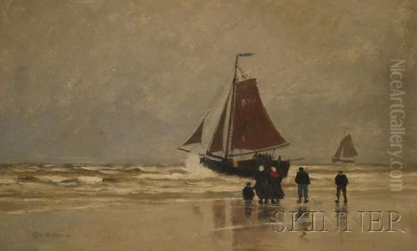 View Of Breton Figures By The Shore Oil Painting by George Wainwright Harvey