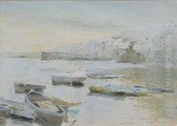 Old Newlyn Harbour Oil Painting by Harvey Harold