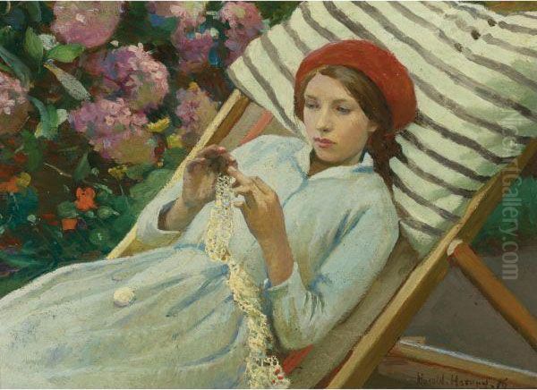 Girl With A Red Hat Oil Painting by Harvey Harold