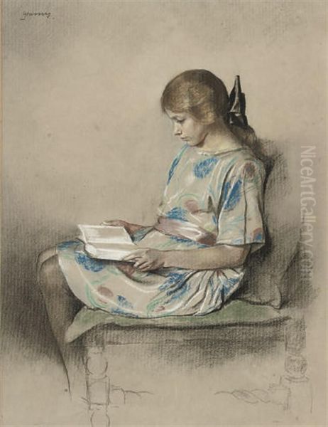 Study Of A Girl Reading Oil Painting by John Rabone Harvey