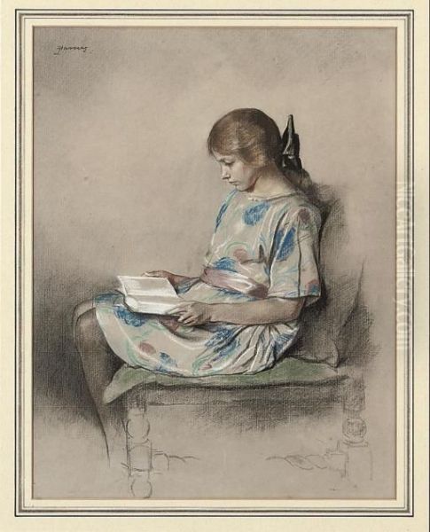 Portrait Of A Girl Reading Oil Painting by John Rabone Harvey