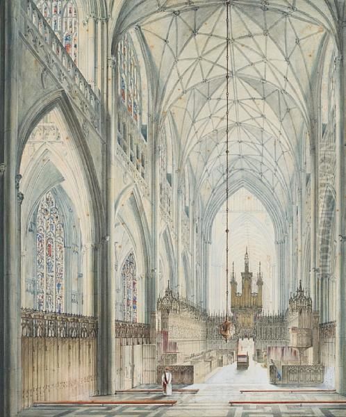 Interior Of York Minster Oil Painting by John James Harwood