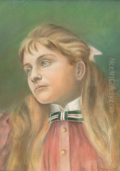 Study Of A Girl With A Velvet Bow Tie Oil Painting by John James Harwood