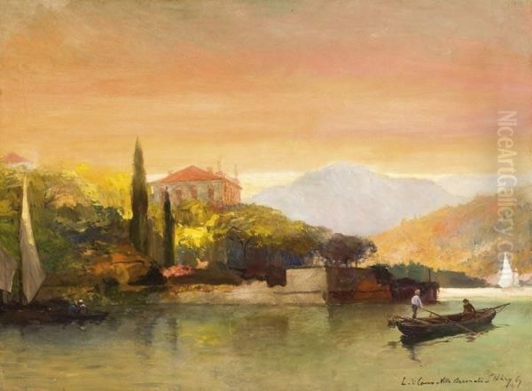 Villa A Comoi Tonal Oil Painting by Gyula Hary