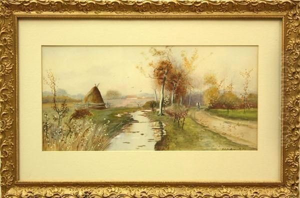 Landcape With A Man On A Path Oil Painting by Du Bois Fenelon Hasbrouck