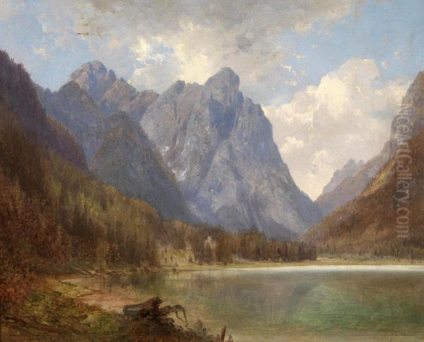 Der Toblacher See Im Pustertal Oil Painting by Carl Hasch