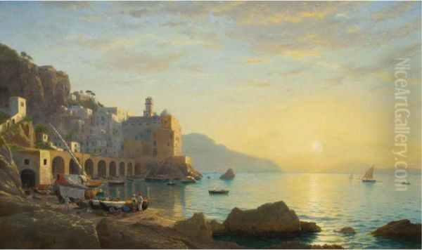 Sunset Along The Amalfi Coast Oil Painting by William Stanley Haseltine